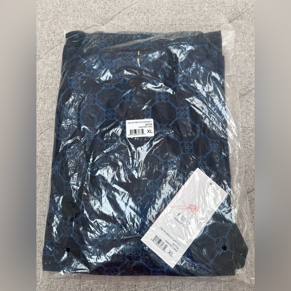 NWT KERRITS STABLE TEMP MERINO WOOL QUARTER ZIP TOP SHIRT BLUE BIT LINKS SIZE XL